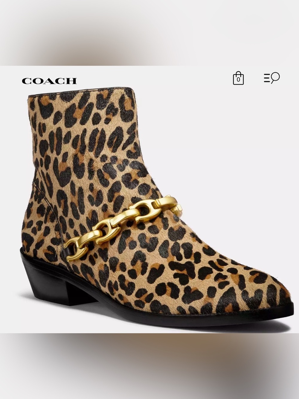 New Coach Allen Leopard Haircalf Chain Ankle Booties Size 6B